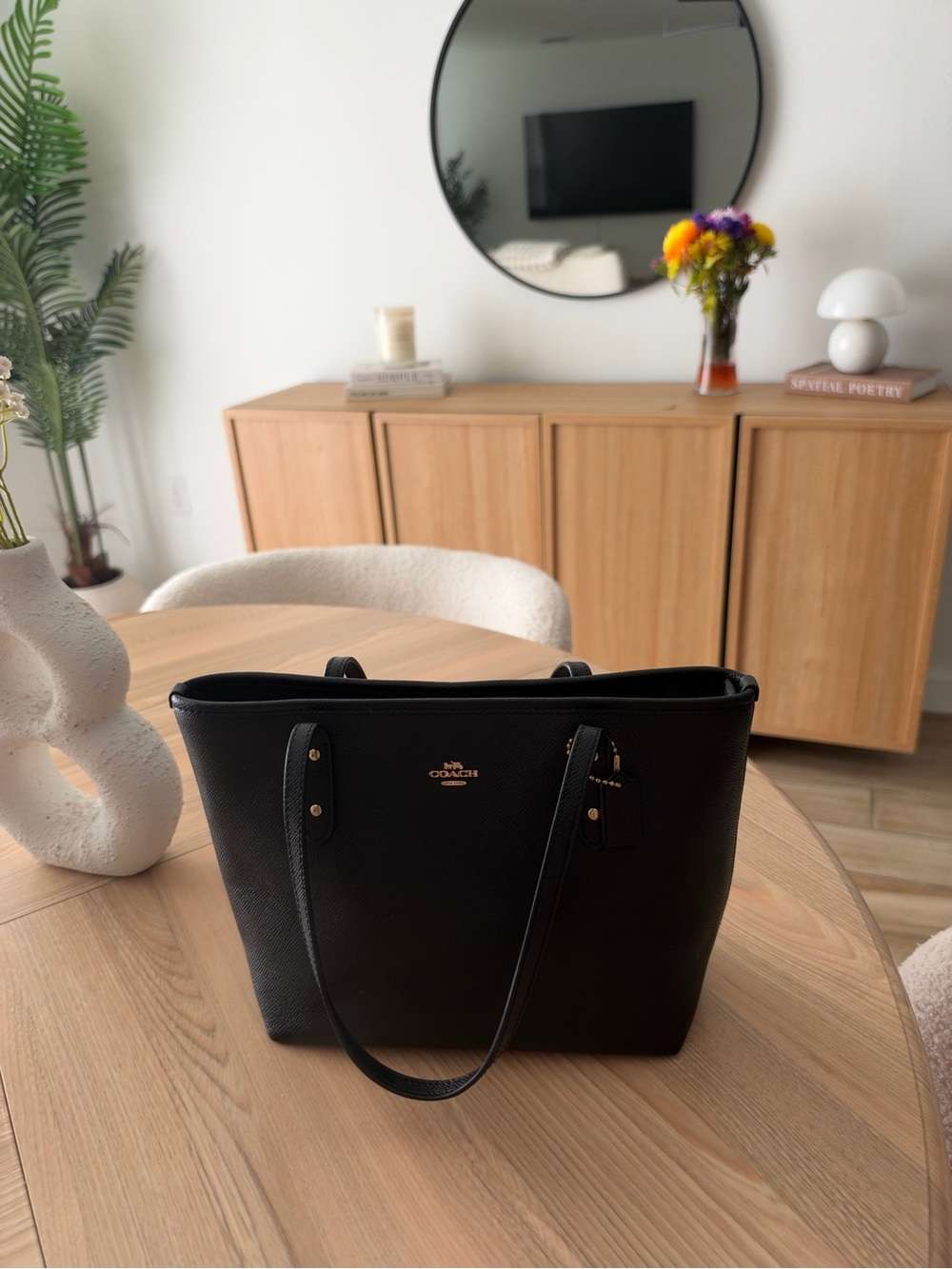 Coach Black Leather Tote with Gold Hardware